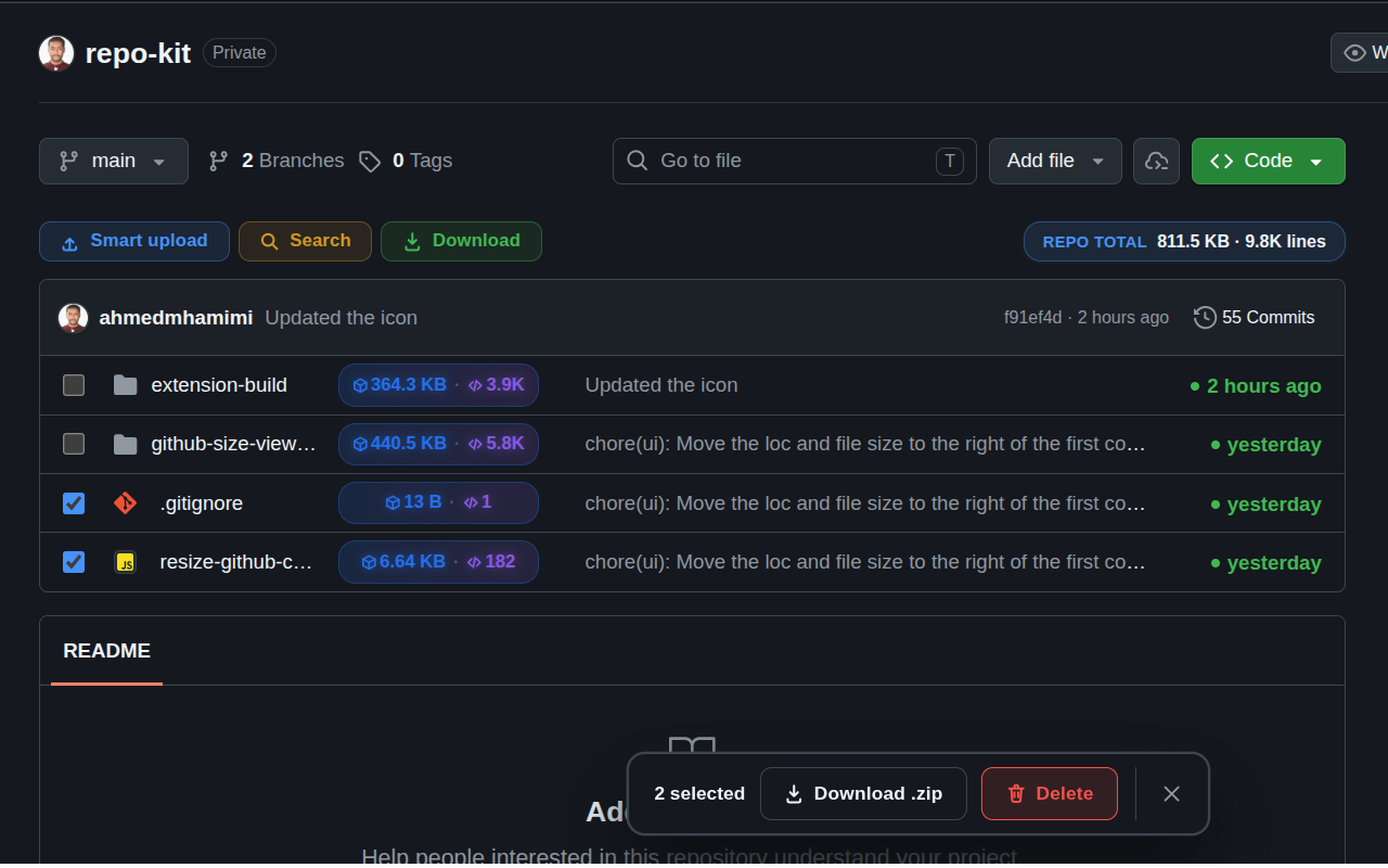 Selecting files in a GitHub repo and downloading them as a single zip